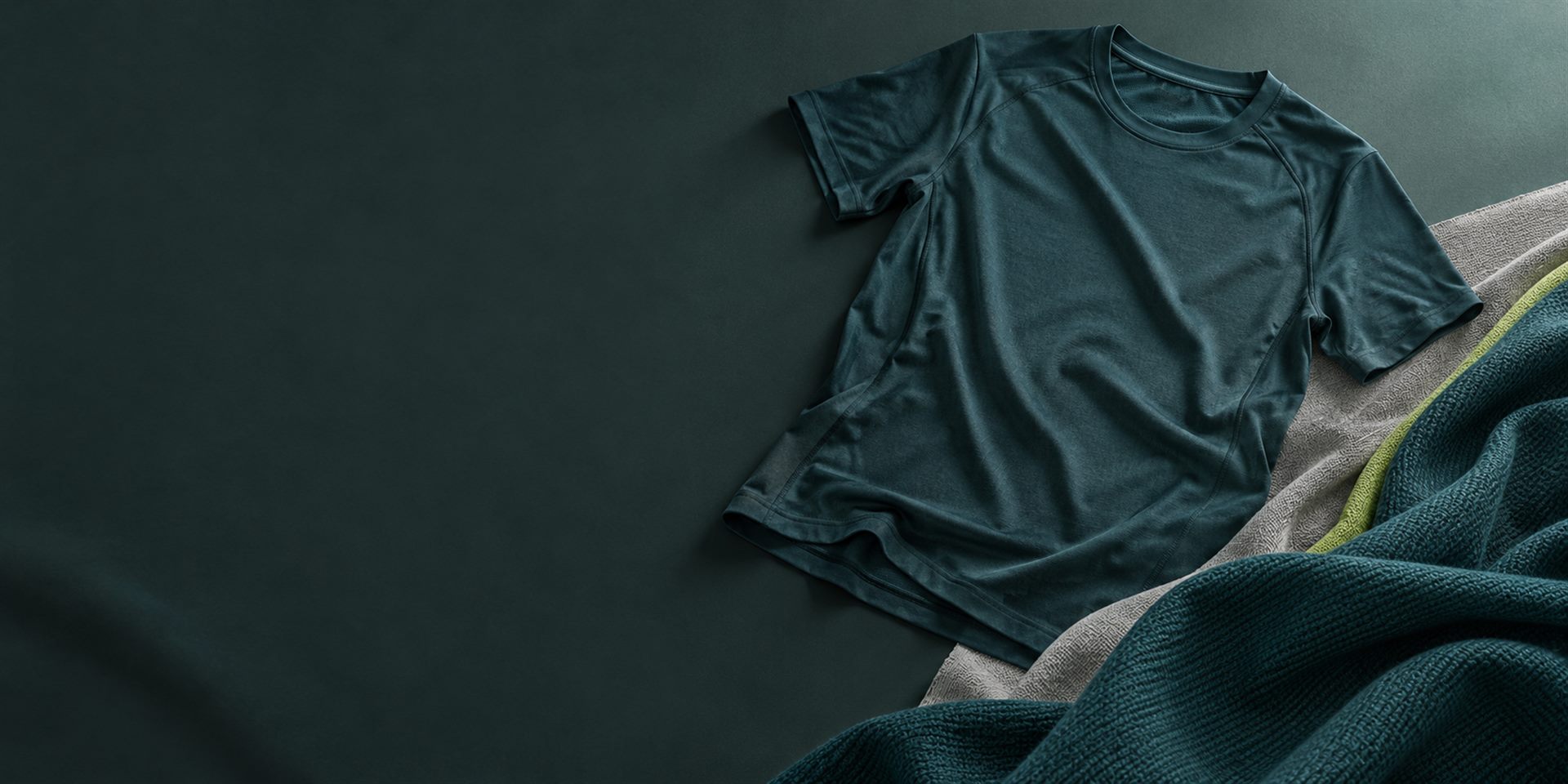 Concept image of textured technical fabrics beside an unbranded performance top